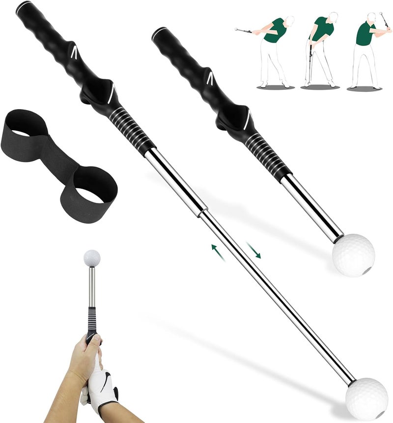 KALAUTO Golf Grip Swing Training Aid - Retractable Click Club Trainer Indoor Practice Warm Up Stick Flexible Telescopic Short Club Tempo Sound Release Trainer Devices - Image 1